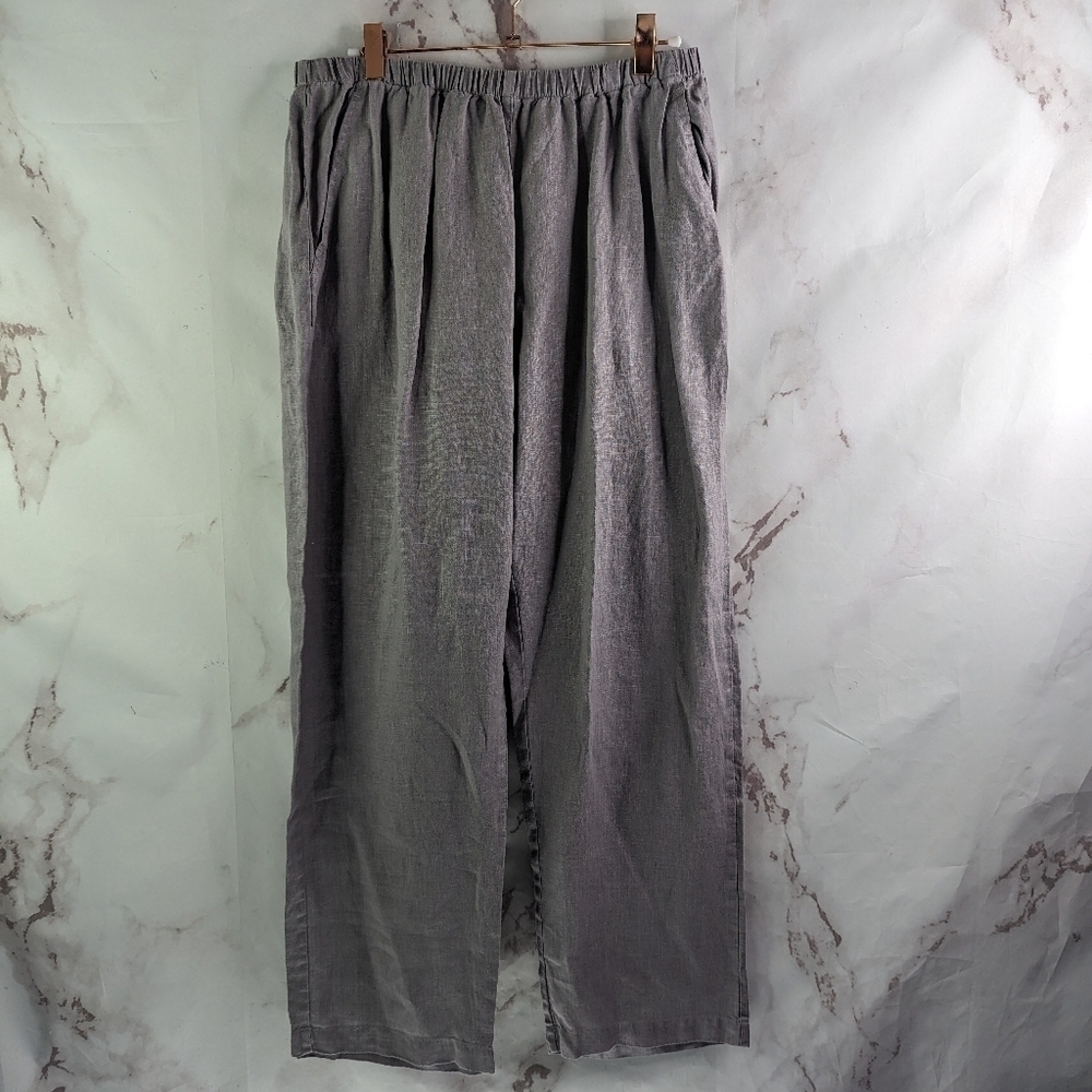 Kleen Pants Womens Large Purple Gray Pull On Linen Elastic Cropped High Rise - Picture 5 of 9